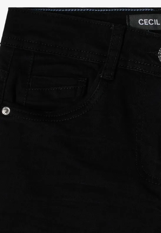 Jean noir avec poche avant et logo 'Cecil' sur la ceinture.