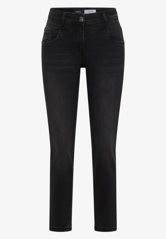 Schwarze Damen-Jeans mit geradem Schnitt und klassischer Five-Pocket-Optik.