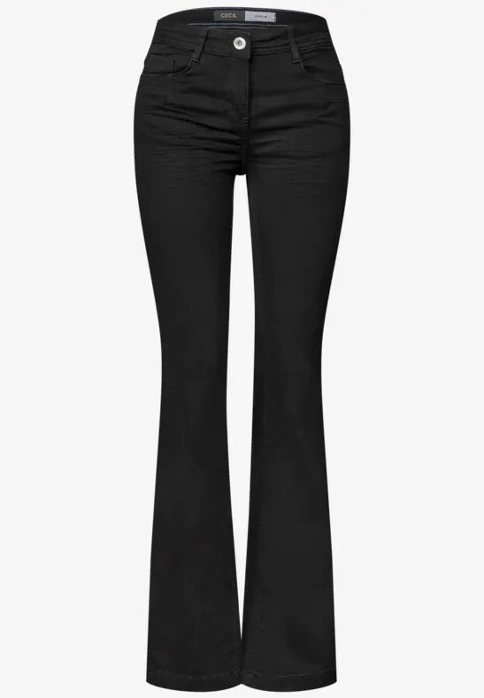 Schwarze Damen-Jeans mit weitem Schlag und hoher Taille.