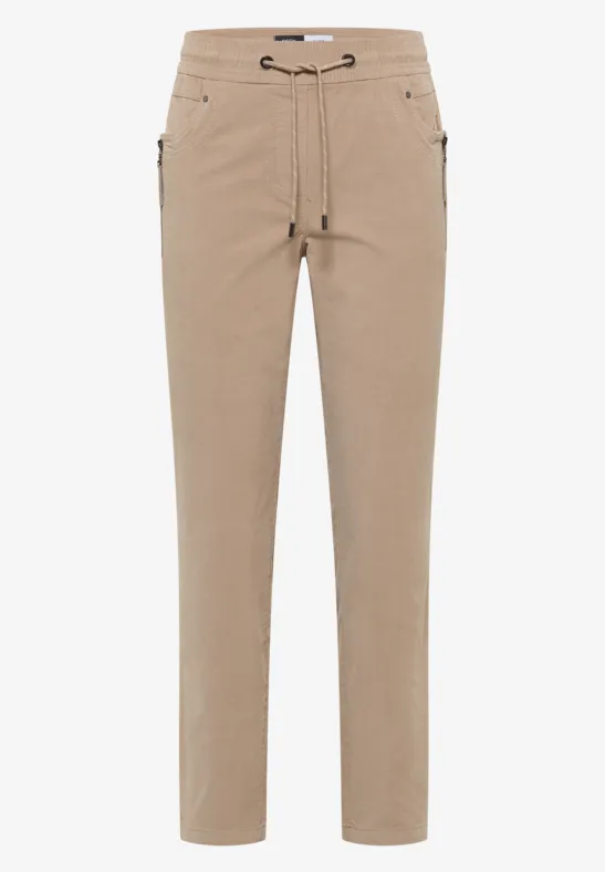 Beige Chinohose mit Kordelzug und seitlichen Taschen