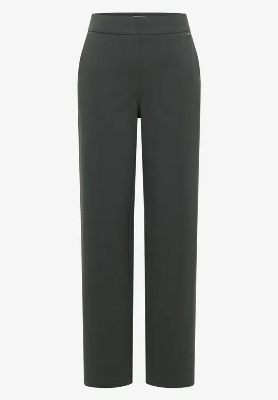 Pantalon noir droit à taille haute avec coupe épurée et style classique.