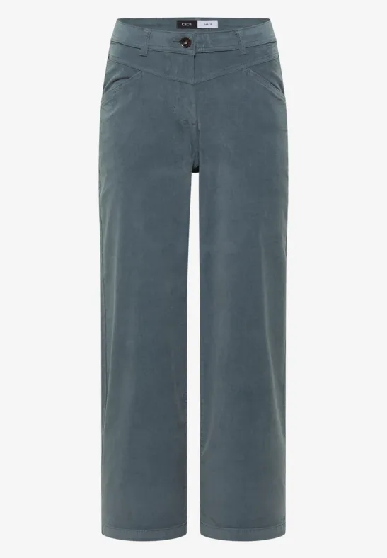 Pantalon femme large gris à taille haute avec fermeture par bouton