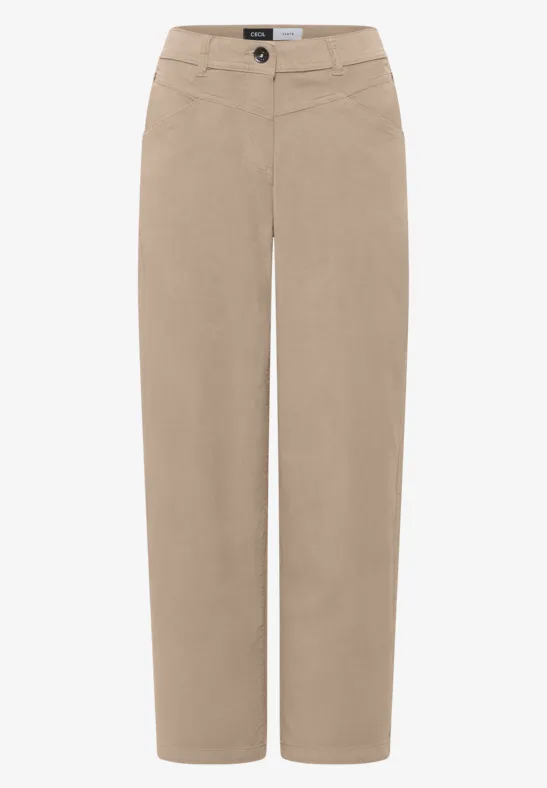 Pantalon beige droit en tissu léger, style décontracté et confortable pour toutes occasions.
