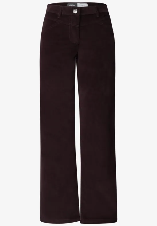 Dunkelrote Cordhose mit hoher Taille und weitem Bein