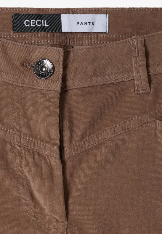 Pantalon en velours côtelé marron CECIL avec bouton et passants de ceinture