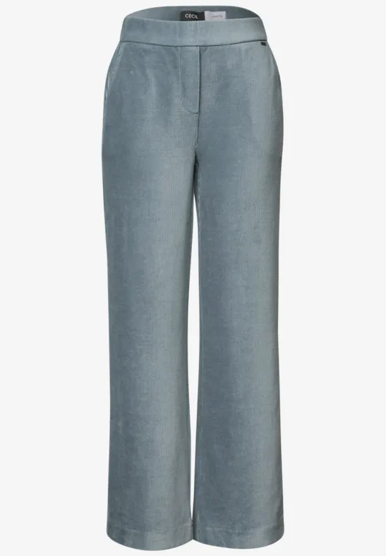 Pantalon ample à taille haute, coupe droite et tissu léger bleu clair.