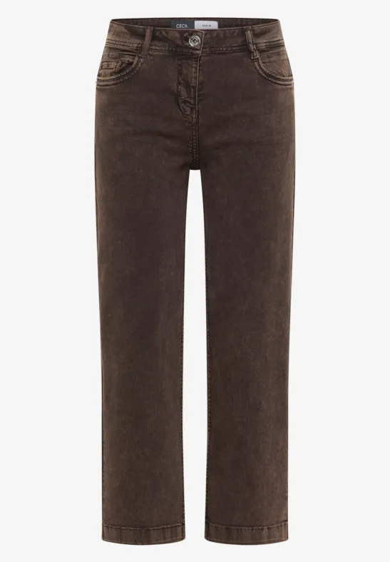 Braune Jeanshose mit geradem Schnitt und hoher Taille.