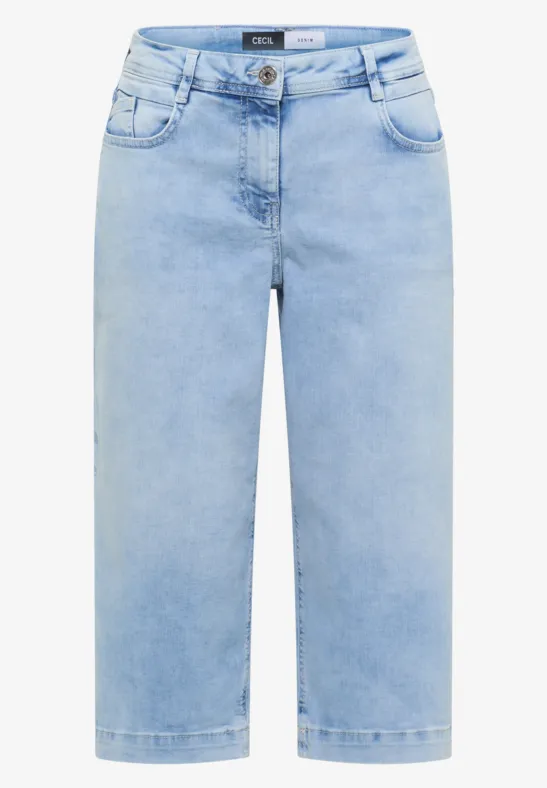 lightblue Jeans Bermudashorts mit Knopf- & Reißverschluss, fünf Taschen, locker geschnitten