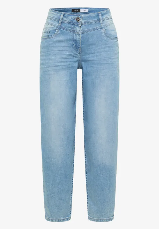 Hellblaue High-Waist-Jeans mit geradem Bein und dezentem Used-Look