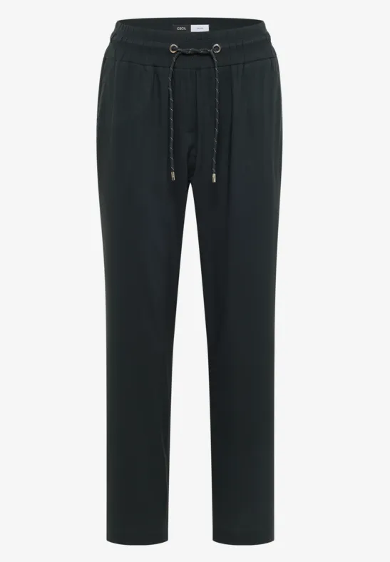 Lockere schwarze Hose mit elastischem Bund und Kordelzug
