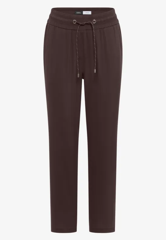 Braune Jogginghose mit Kordelzug und elastischen Bündchen, gerader Schnitt.