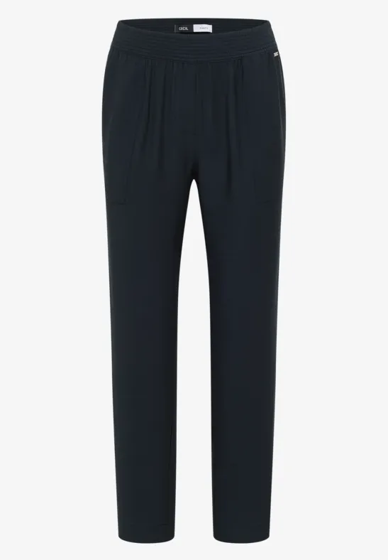 Zwarte, rechte broek met elastische taille en comfortabele, losse pasvorm.