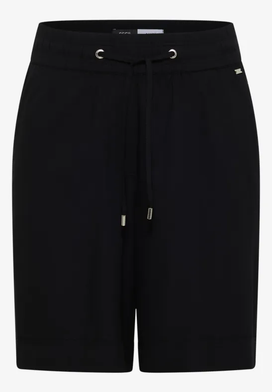 Zwarte short met elastische taille en koordsluiting