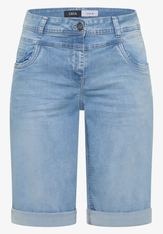 Lichtblauwe denim short met omgeslagen zoom en klassieke zakken