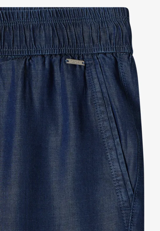 Dunkelblaue Denim-Hose mit elastischem Bund und seitlichen Eingrifftaschen