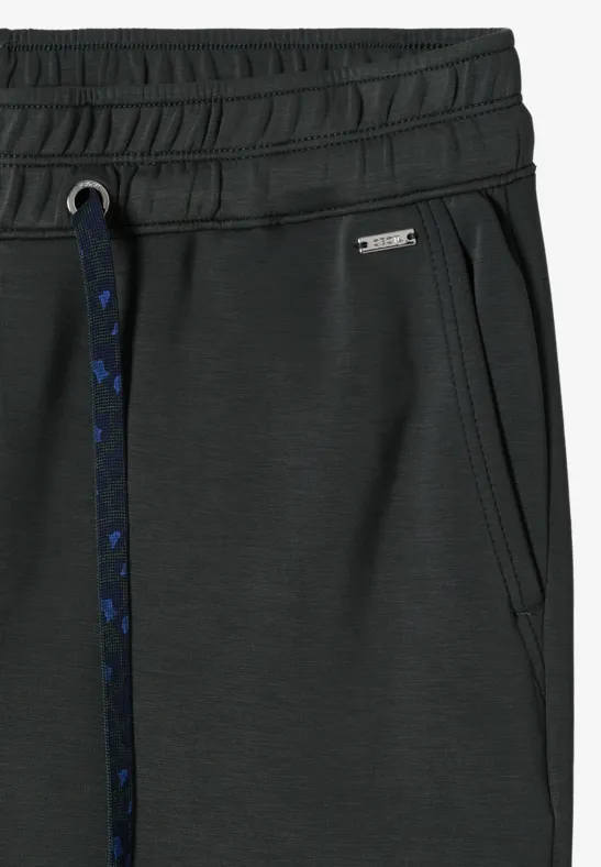 Dunkelgraue Jogginghose mit elastischem Bund, Tunnelzug, seitlicher Tasche und kleinem Markenlogo