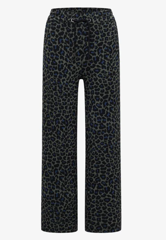 Pantalon noir ample à motif léopard doré