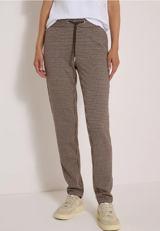 Damenhose mit Karomuster, Tunnelzug und geradem Bein