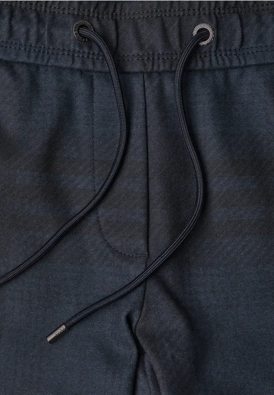 Dunkle Stoffhose mit elastischem Bund und Kordelzug