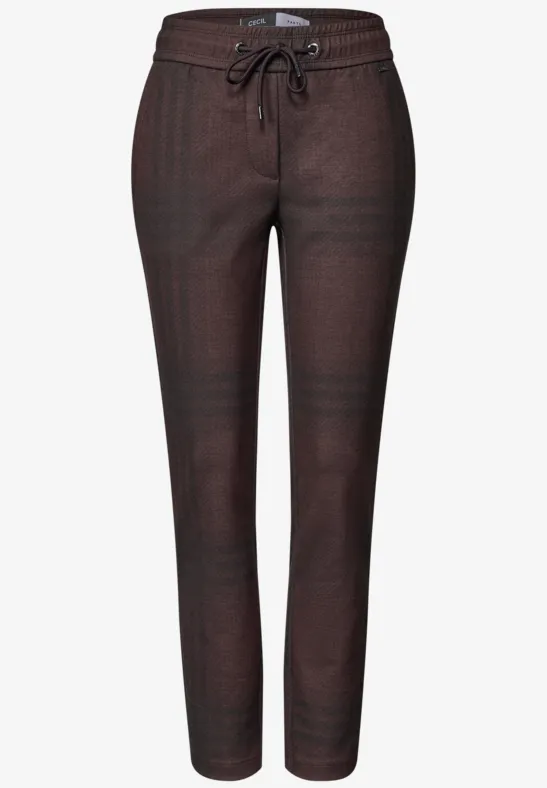 Braune, lässige Hose mit Kordelzug, schmal zulaufenden Beinen und bequemem Sitz.