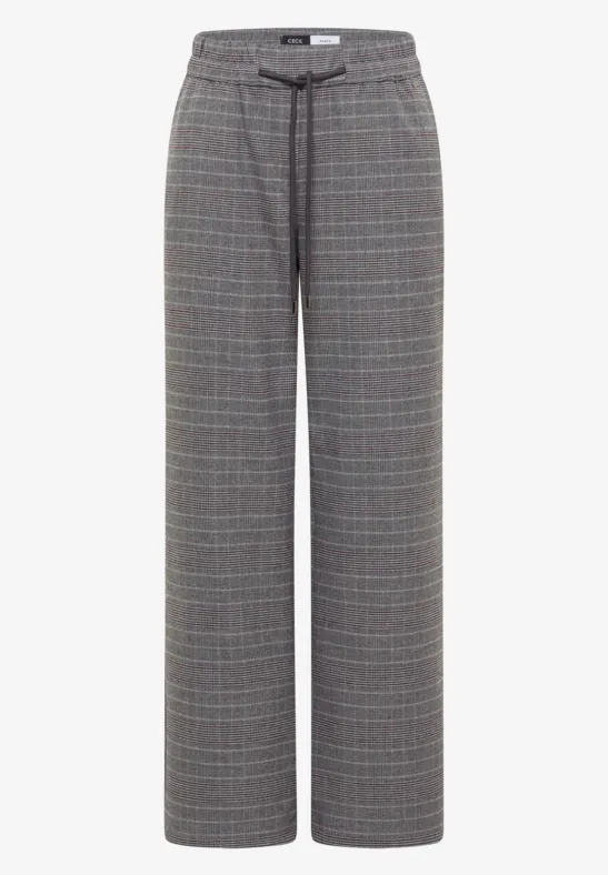 Grau karierte, weite Hose mit Kordelzugbund für einen lässigen Look.