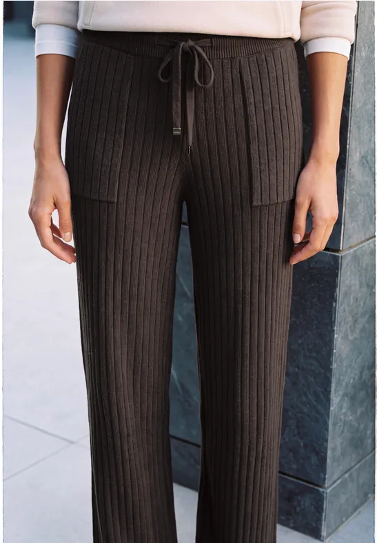 Pantalon à jambes larges à effet côtelé truffle brown melange