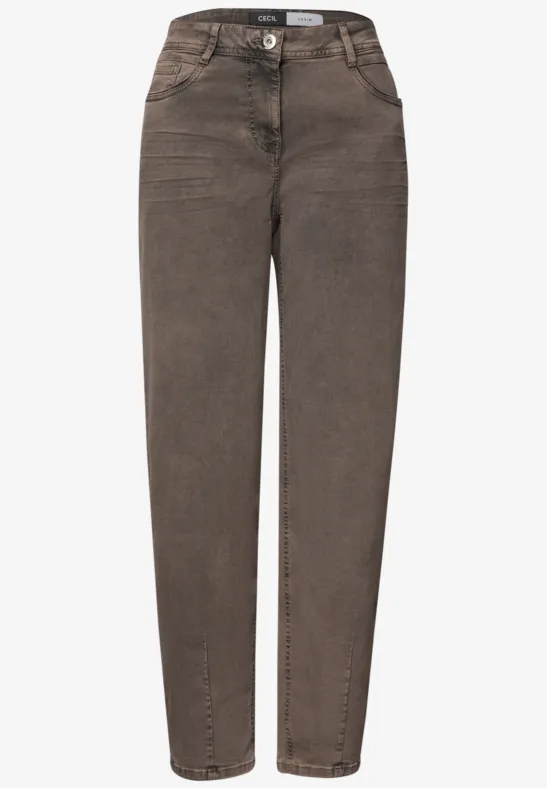 Braune Jeans mit hoher Taille, geradem Bein, Knopfverschluss und Seitentaschen