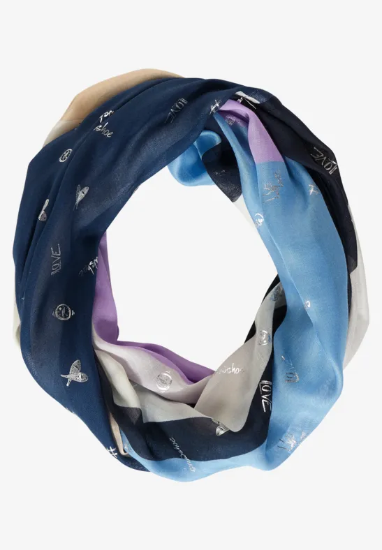 Loop met folieprint deep blue
