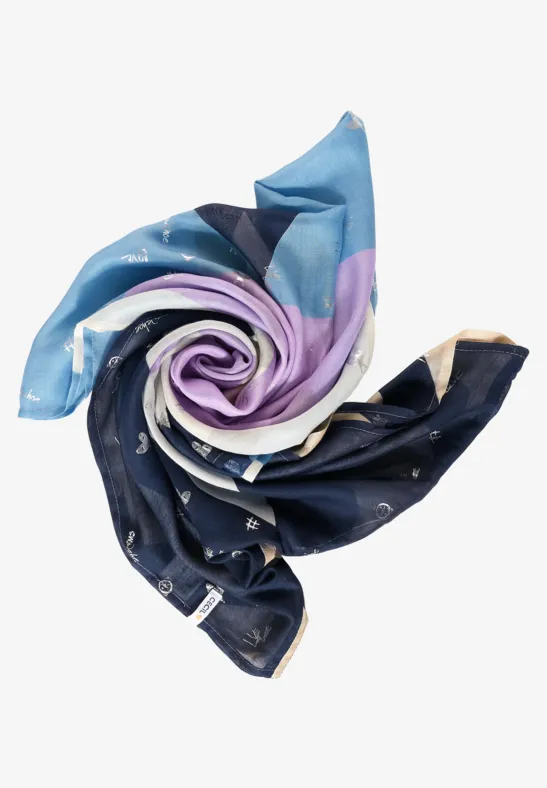 Loop met folieprint deep blue
