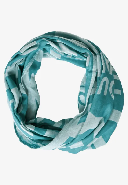 Écharpe loop parée d'un lettrage dark aqua blue
