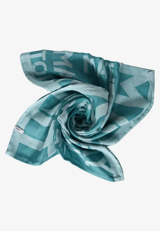 Écharpe loop parée d'un lettrage dark aqua blue