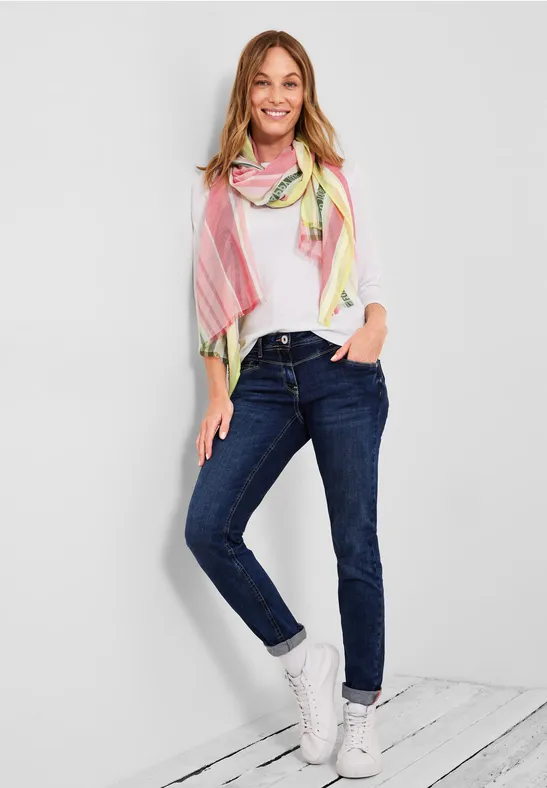Geweven sjaal met strepen dragonfruit pink