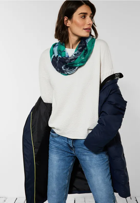 Ronde sjaal met patchwork print deep blue