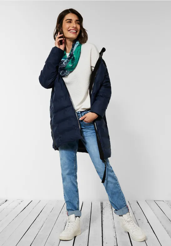 Ronde sjaal met patchwork print deep blue