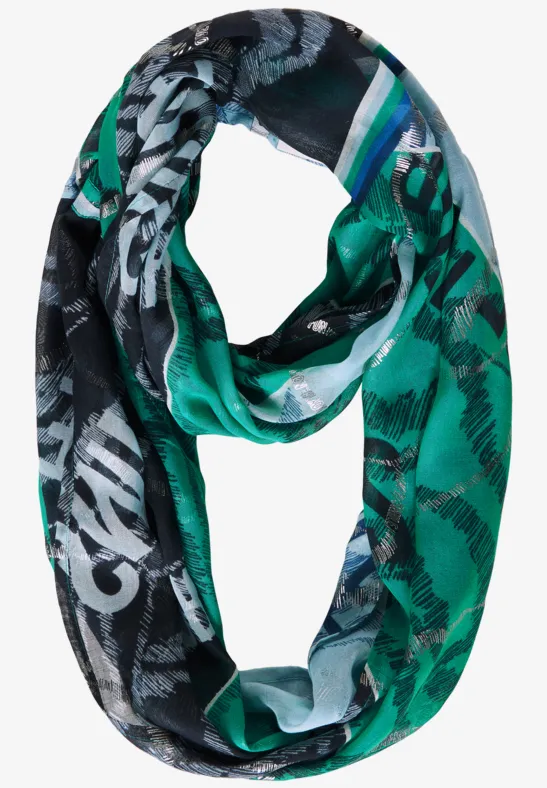 Ronde sjaal met patchwork print deep blue