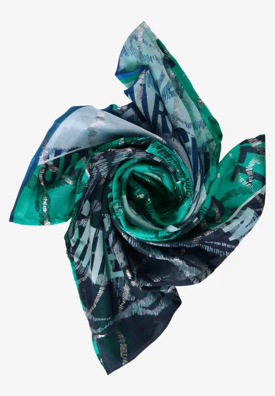 Ronde sjaal met patchwork print deep blue