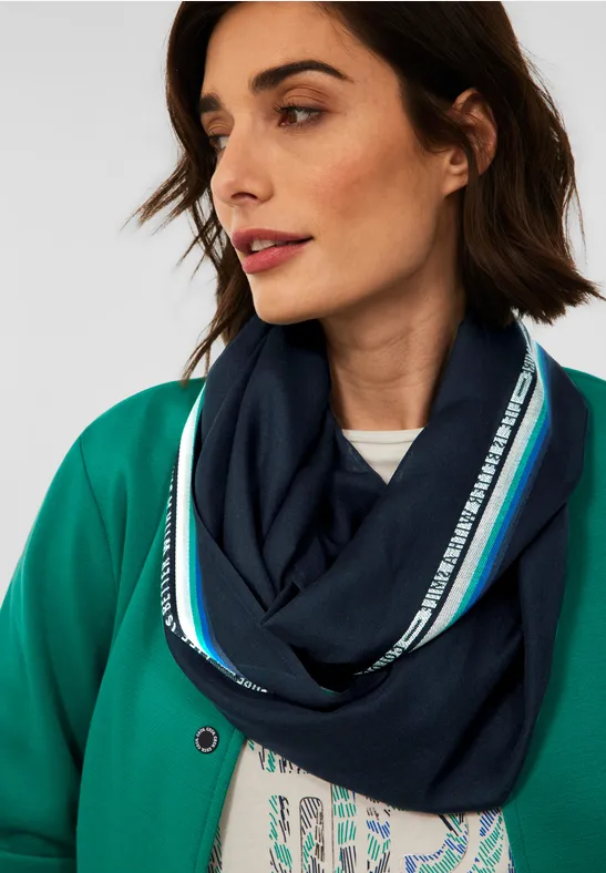 Ronde sjaal met gestreept detail deep blue