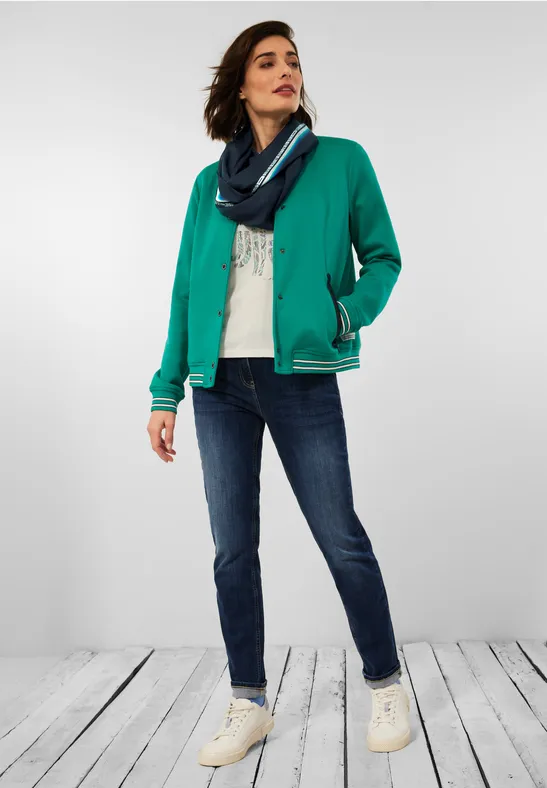 Ronde sjaal met gestreept detail deep blue