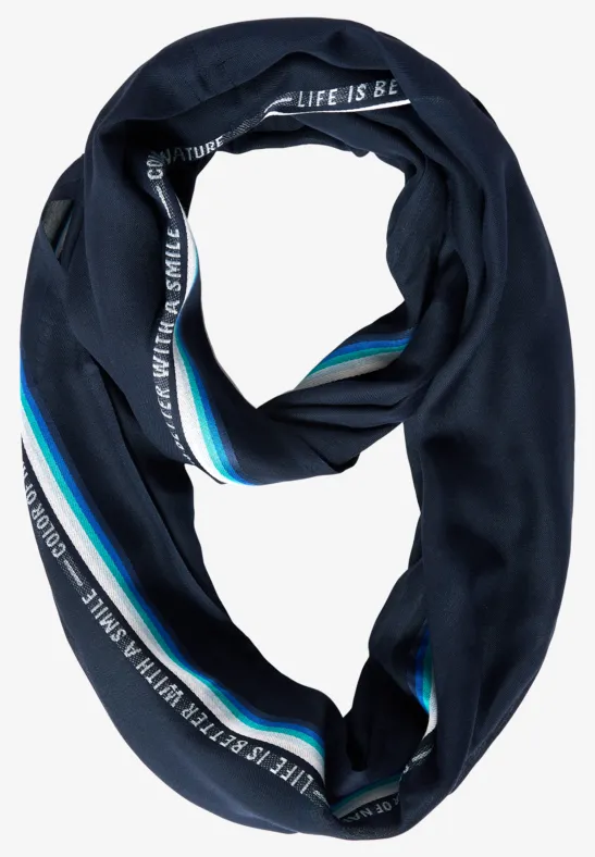 Ronde sjaal met gestreept detail deep blue