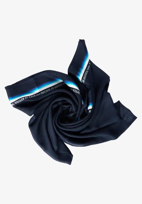 Ronde sjaal met gestreept detail deep blue