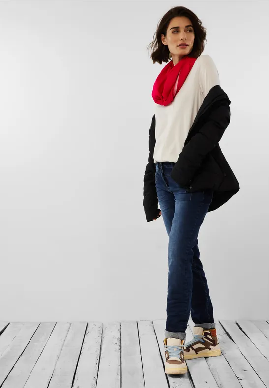 Ronde sjaal met gestreept detail strong red
