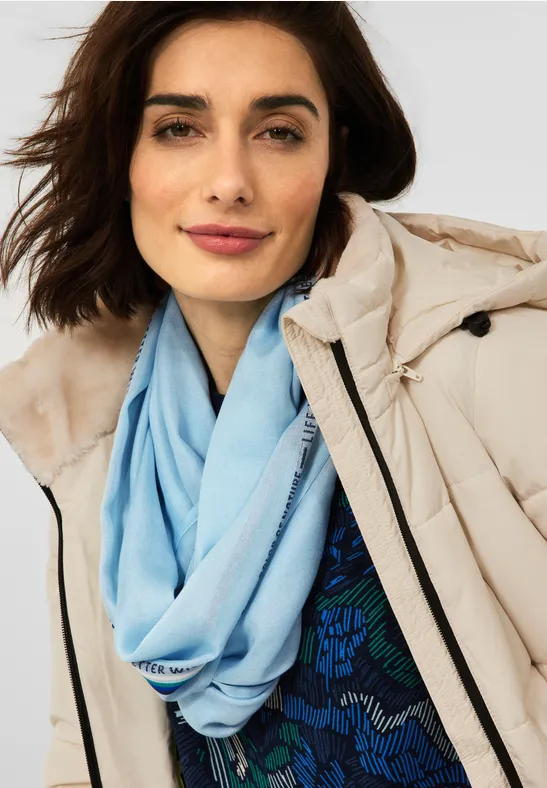 Ronde sjaal met gestreept detail faded blue