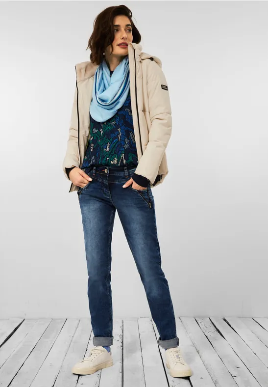 Ronde sjaal met gestreept detail faded blue