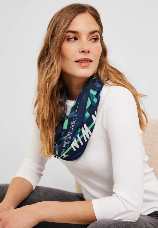 Ronde sjaal met allover print deep blue