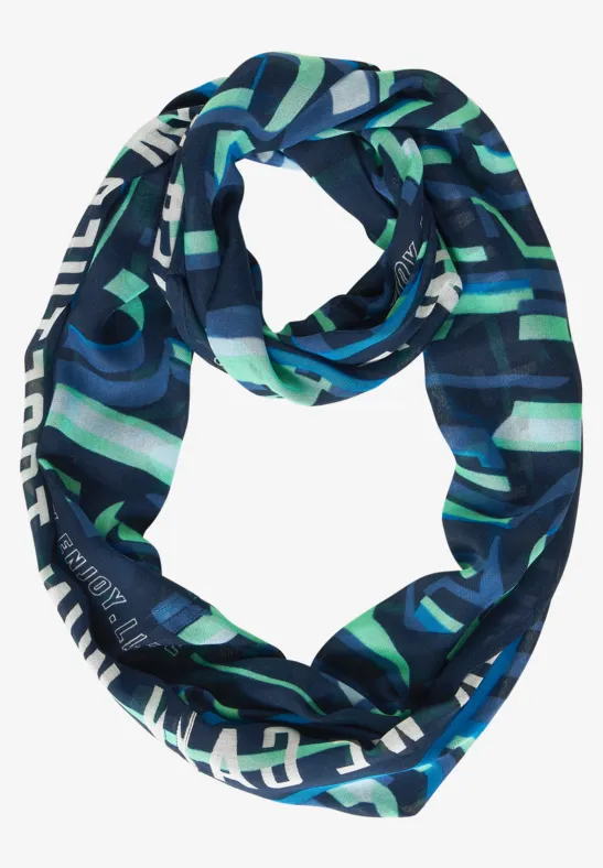 Ronde sjaal met allover print deep blue