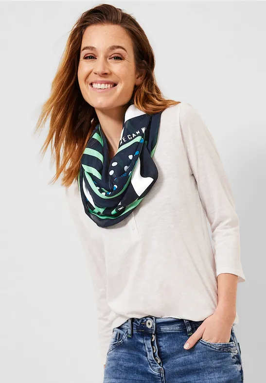 Ronde sjaal met patchwork en print deep blue