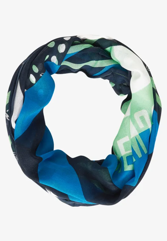 Ronde sjaal met patchwork en print deep blue