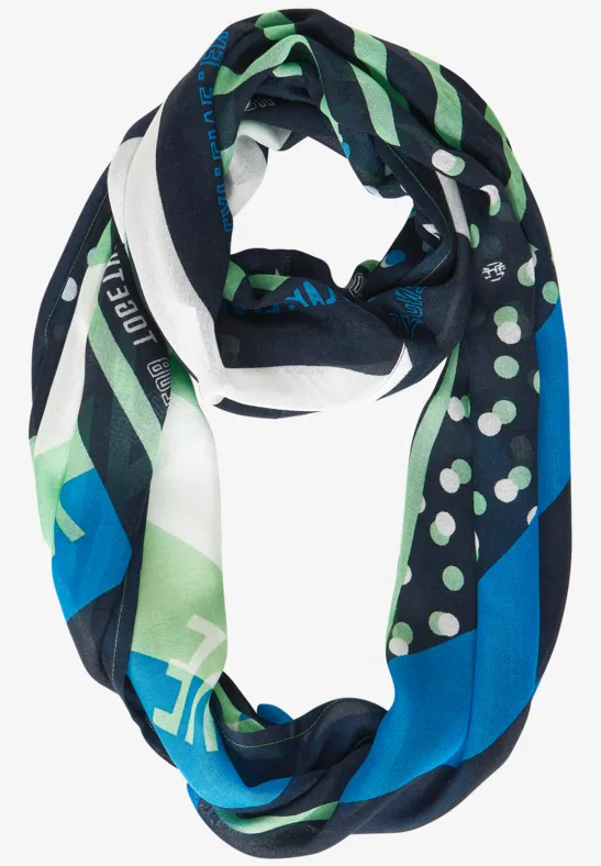 Ronde sjaal met patchwork en print deep blue