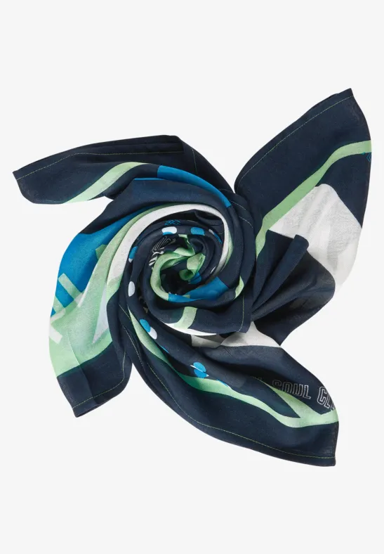 Ronde sjaal met patchwork en print deep blue