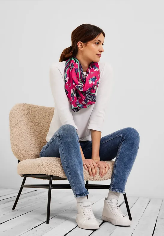 Ronde sjaal met bloemenprint fresh pink